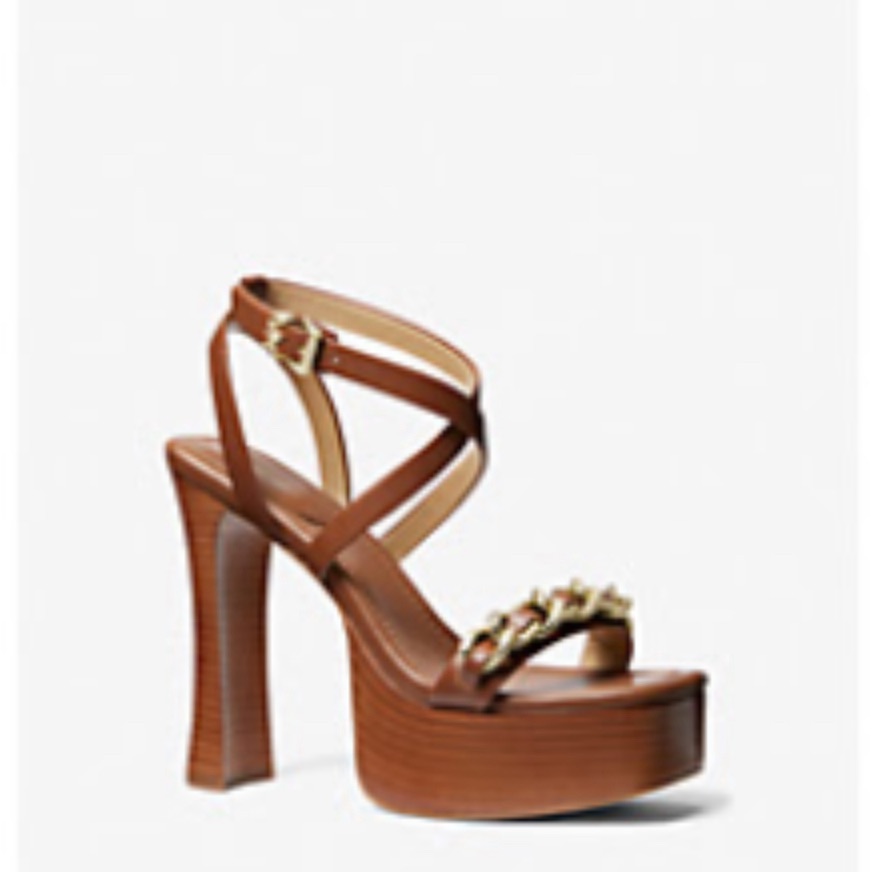 Bnwot Mk Paola Chain Embellished Leather Platform Sandal, 6.5